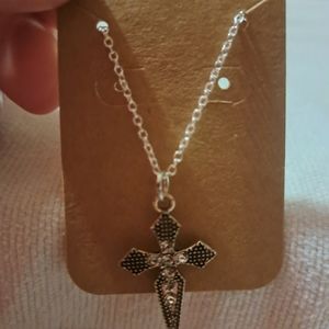 Handmade sterling silver plated necklace with a cross charm. Hypoallergenic